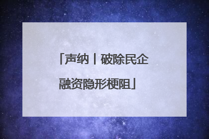 声纳丨破除民企融资隐形梗阻