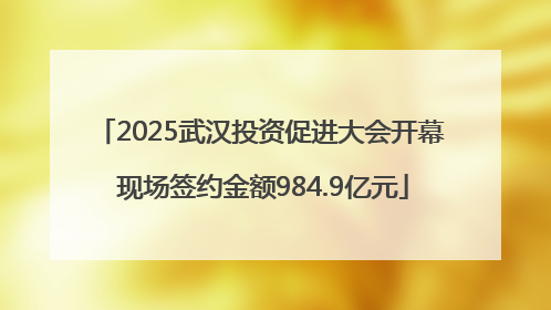 2025武汉投资促进大会开幕 现场签约金额984.9亿元